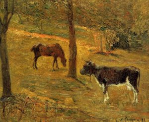 Horse And Cow In A Field